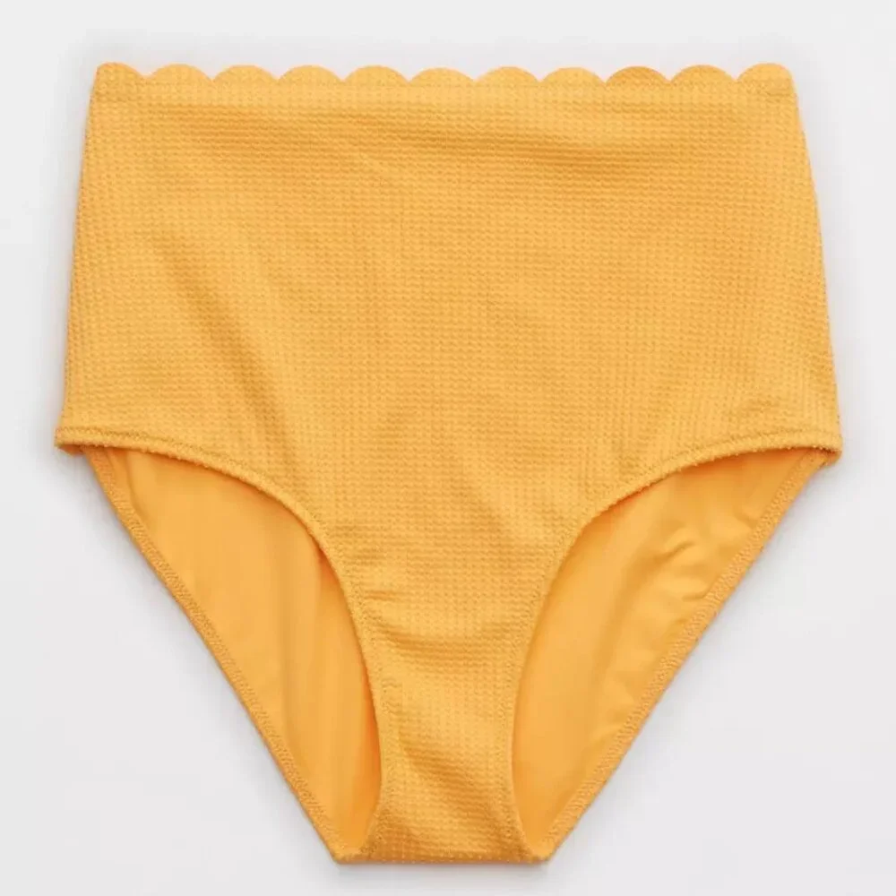 Aerie NWT Waffle Scalloped High Waisted Bikini Bottom in Petal Orange
